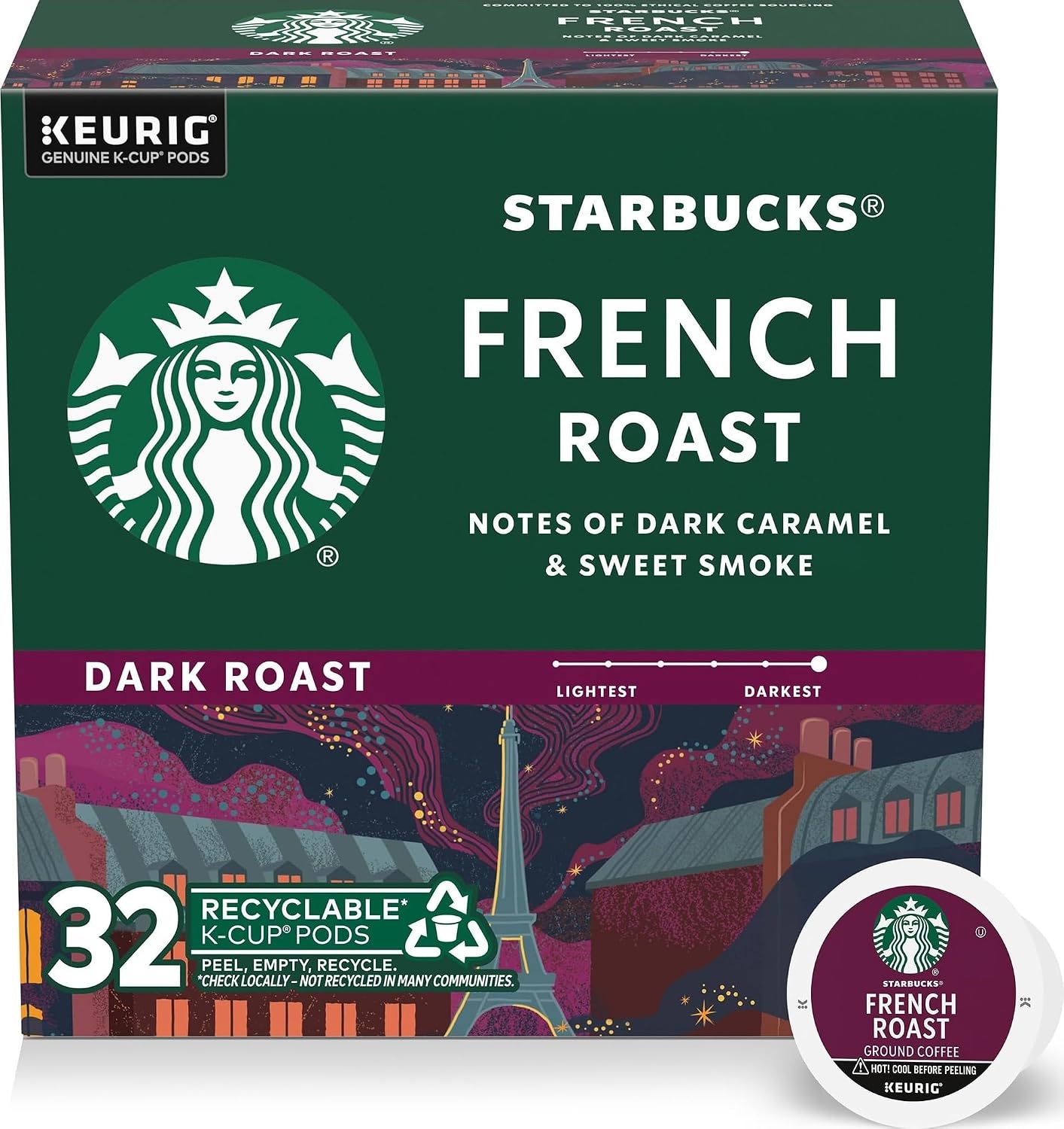 Starbucks K-Cup Coffee Pods, Dark Roast Hot or Iced Coffee, French Roast, 96 Keurig Pods