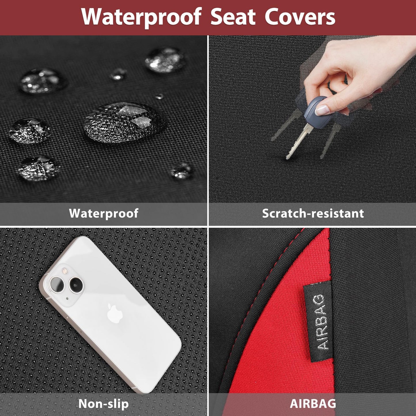 CAR PASS Waterproof Car Seat Covers Front Seats Only with 5mm Composite EVA, Neoprene Car Seat Cover with Separate Headrest Cover, Quick Setup Universal Fit for Car SUV Trucks,Airbag Compatible（Gray