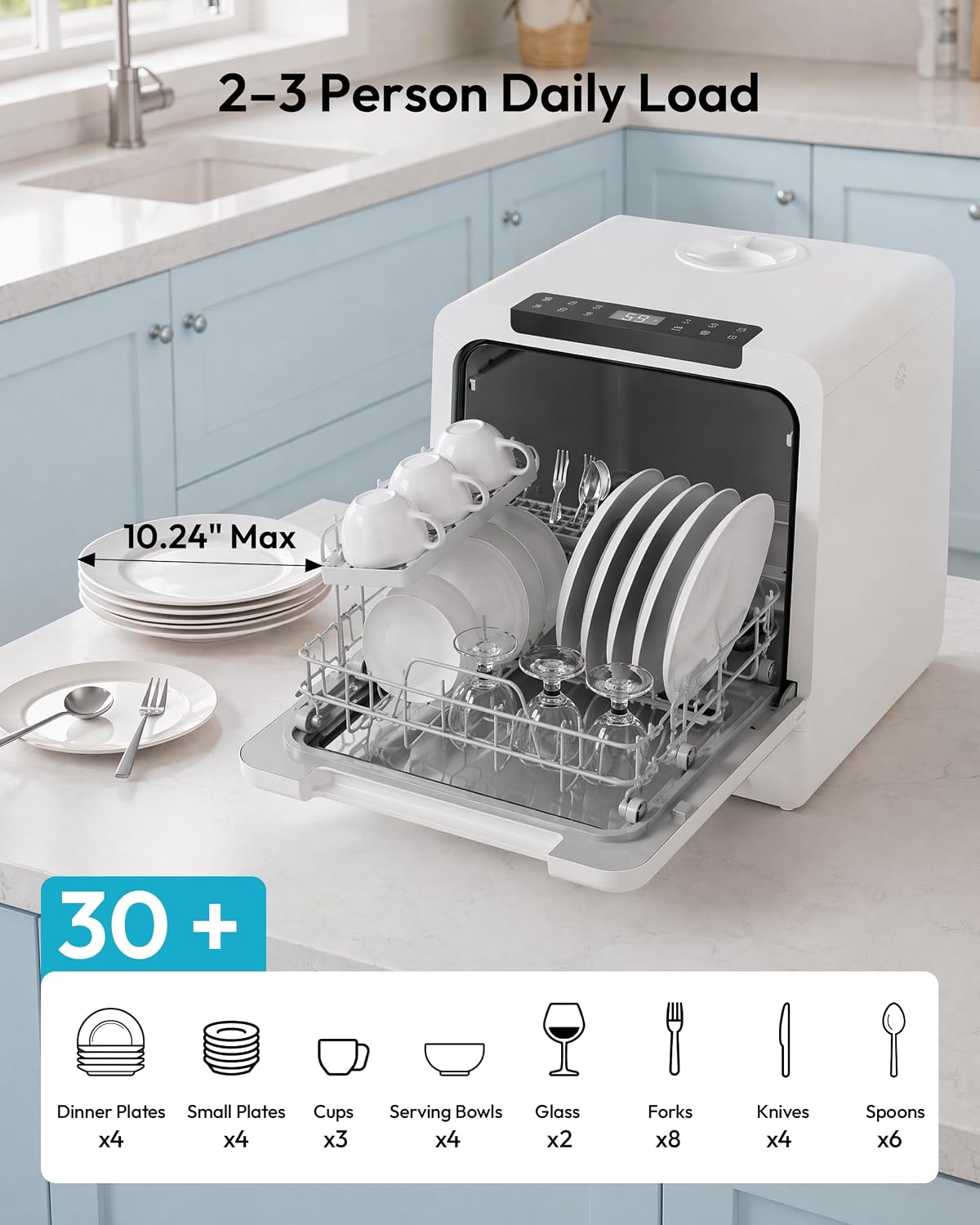 EUHOMY Countertop Dishwasher Portable, 8 Programs with 5L Tank, Black, 40dB