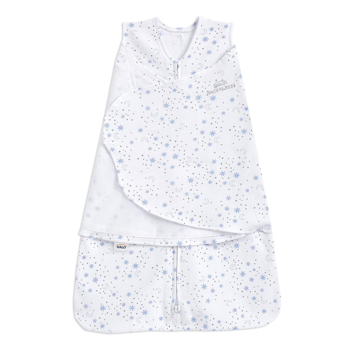 HALO 100% Cotton Sleepsack Swaddle, 3-Way Adjustable Wearable Blanket, TOG 1.5, Baby Blue, Newborn, 0-3 Months