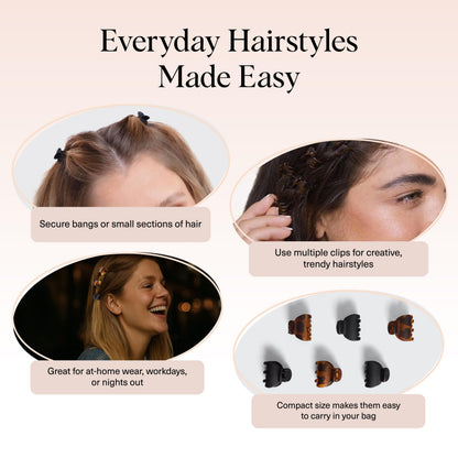 Kitsch Mini Hair Clips for Women - Tortoise & Black, 16 Pcs