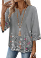 WIHOLL 3/4 Length Sleeve Womens Tops Boho V Neck Lace Shirt Trendy Blouses Dressy Casual Vacation Clothes S-3XL