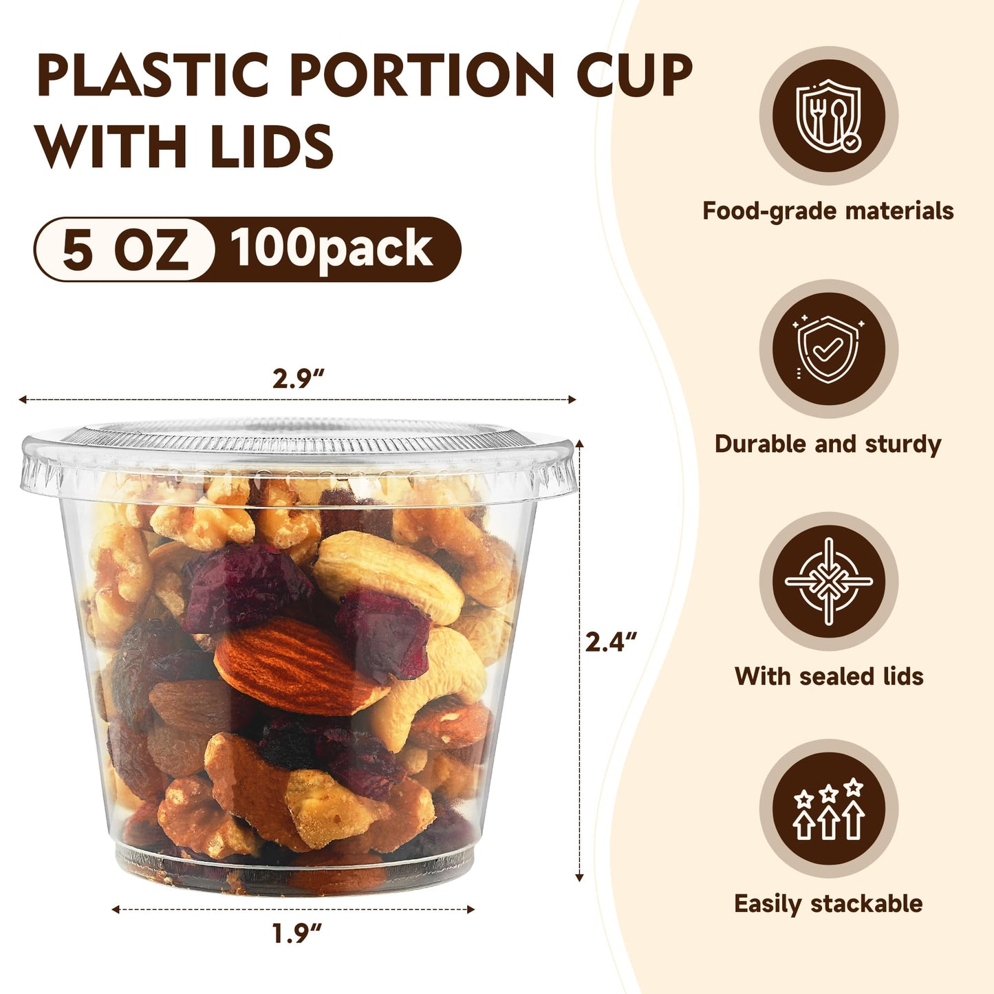 YEEHAW 100 Sets - 2 oz Jello Shot Cups with Lids, Portion Cups, Clear Disposable Plastic Jello Shot Cups for Meal Prep, Salad Dressing, Soufflé, Portion Containers (Pack of 2)