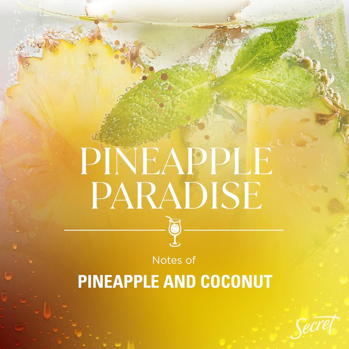 Secret Fresh Antiperspirant Deodorant for Women, 72hr Freshness on the Rocks with Pro-Hyaluronic Acid, Miami Mocktails Edition, Clear Gel, Pineapple Paradise with Pineapple & Coconut Scent, 2.6 oz