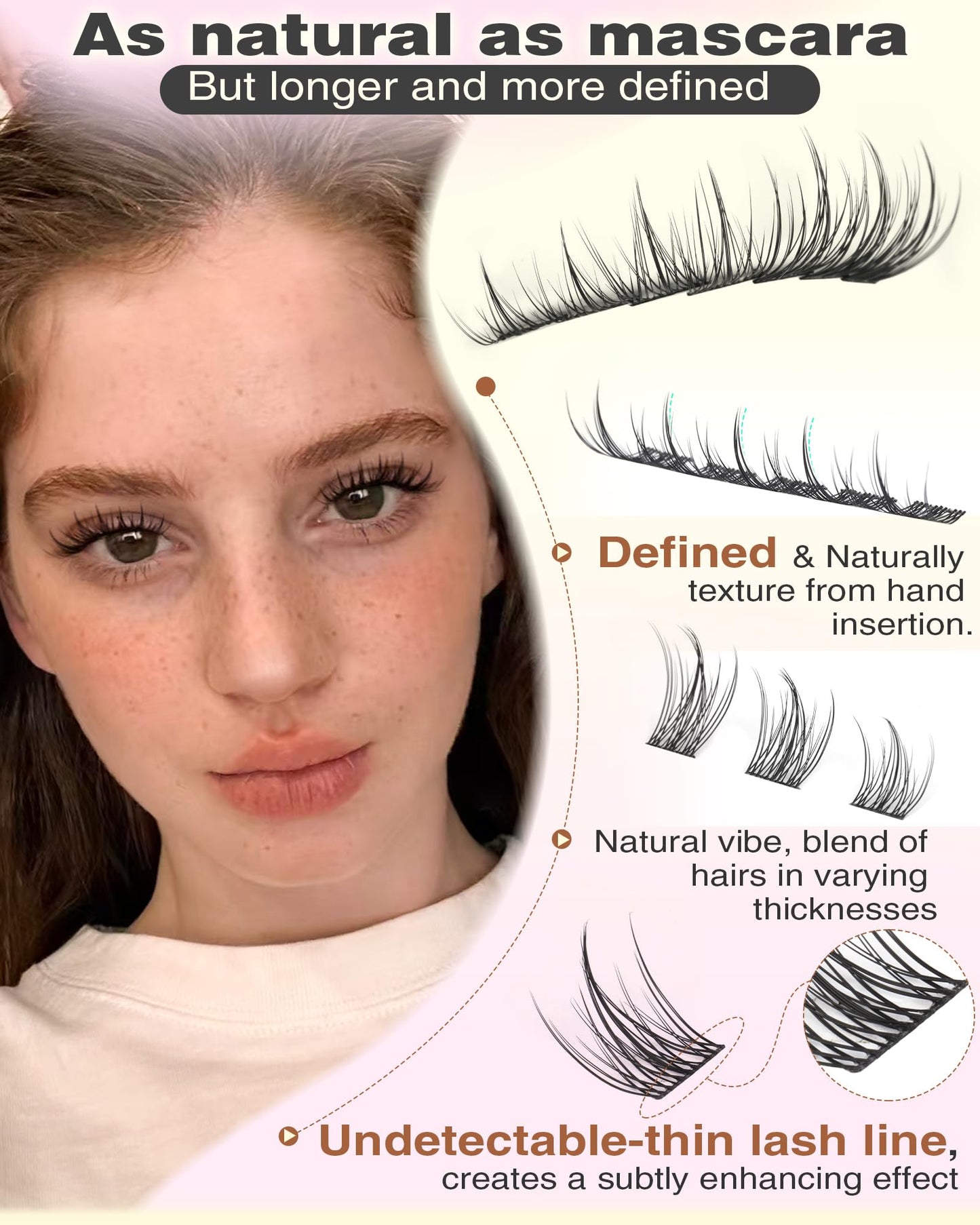 Goddvenus Brown Wispy Eye Lash Clusters Kit Natural Cluster Eyelash Extensions Kit False Eyelash Clusters Fluffy DIY Individual Lash Extensions Kit C Curl