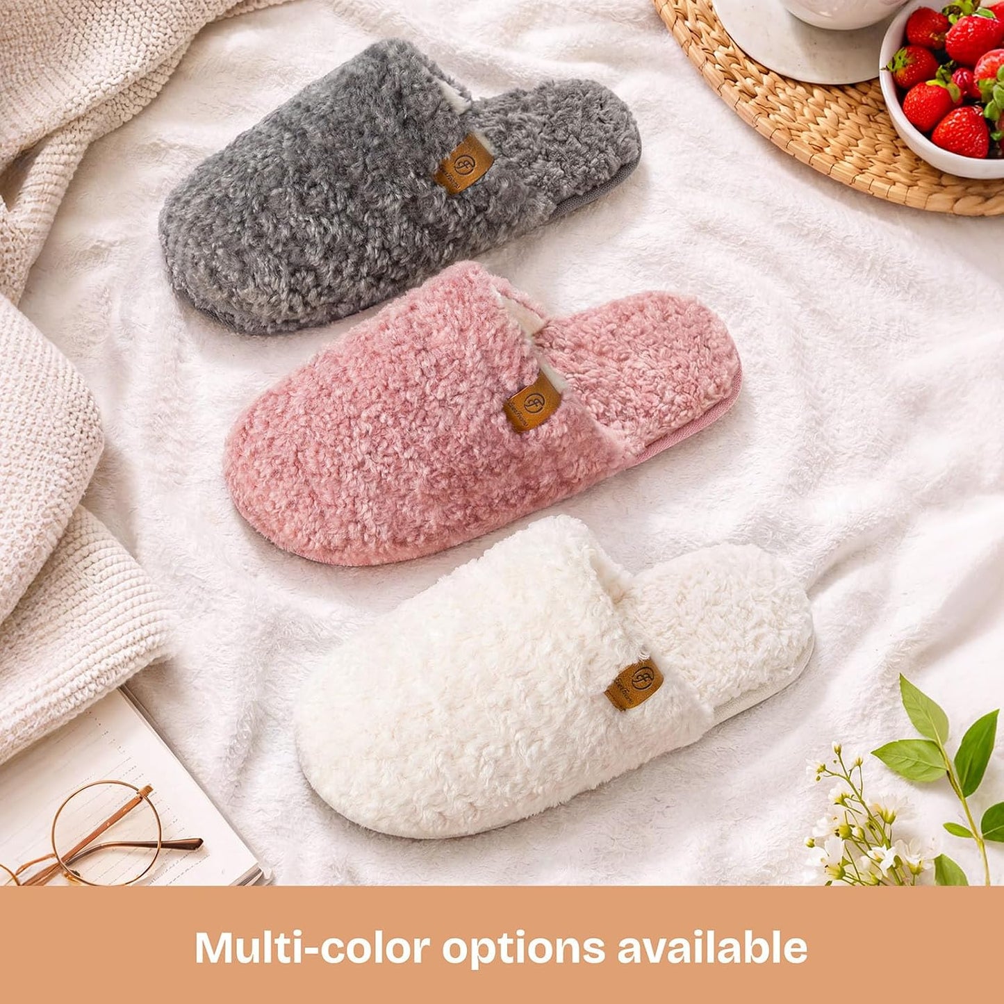 EverFoams Women's Fuzzy Slippers Warm Cozy Memory Foam Indoor House Shoes