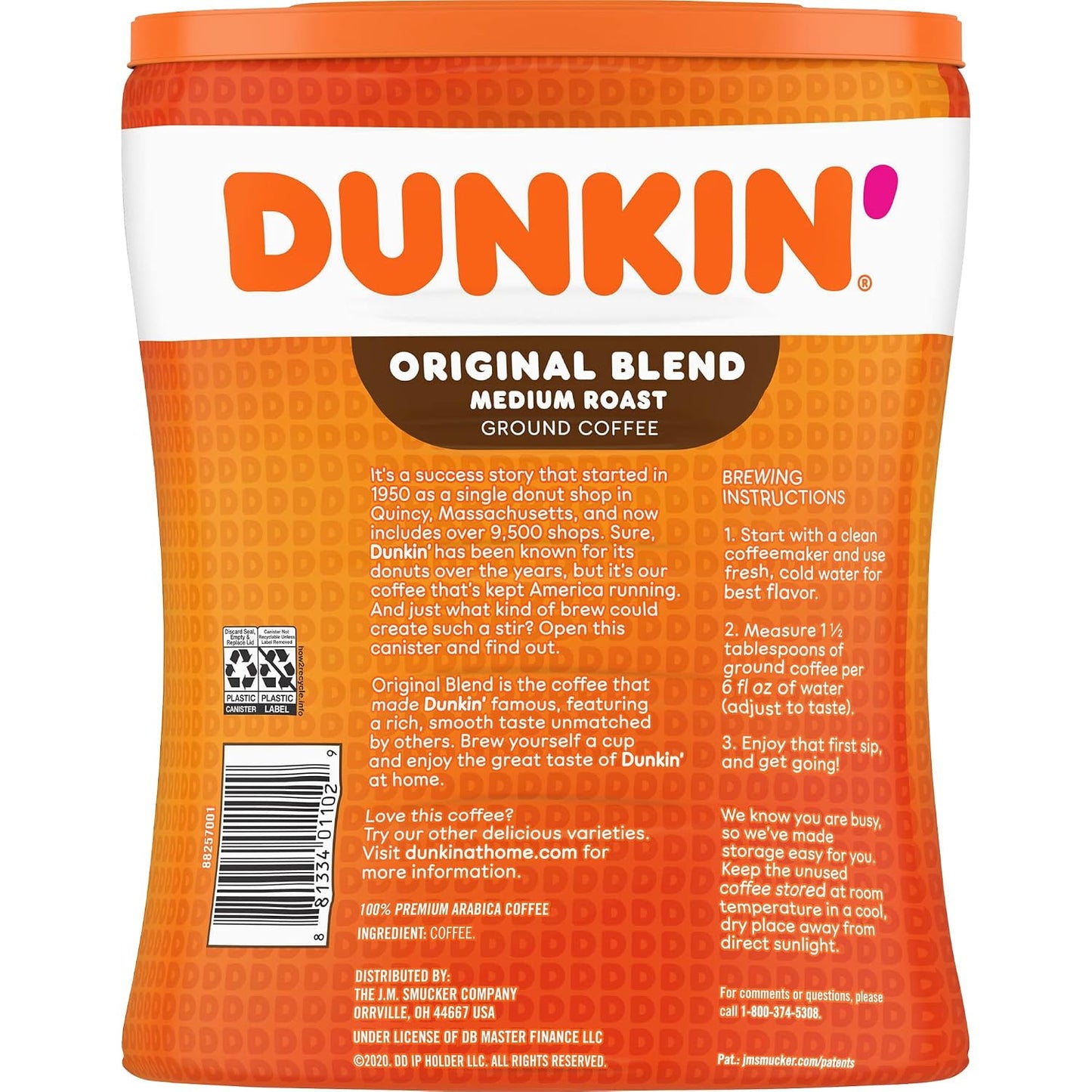 Dunkin’ Original Blend Medium Roast Ground Coffee, 30 Oz. Canister