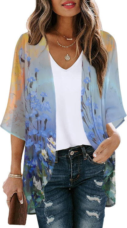 CHICGAL Womens Floral Kimono Cardigan Beach Cover Up Casual Summer Tops