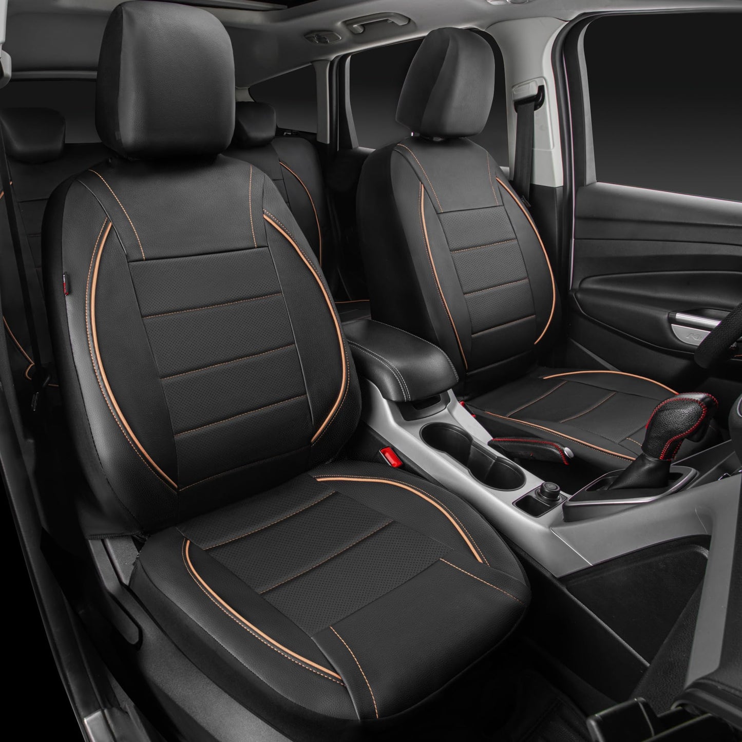 CAR PASS Universal FIT Piping Leather Car Seat Cover, for suvs,Van,Trucks,Airbag Compatible,Inside Zipper Design and Reserved Opening Holes (Full Set, Black and Red)