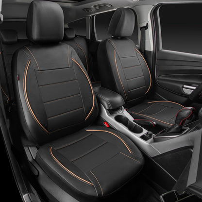 CAR PASS Universal FIT Piping Leather Car Seat Cover, for suvs,Van,Trucks,Airbag Compatible,Inside Zipper Design and Reserved Opening Holes (Full Set, Black and Red)