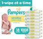 Pampers Sensitive Baby Wipes, Clinically Proven, Fragrance Free, Unscented, Water Based, Hypoallergenic, Multi-Use, Hand Wipes 1008 Wipes Total (18X Flip-Top Packs) [Packaging May Vary]