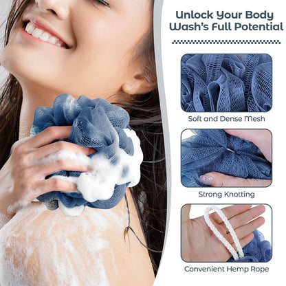 Rnoafmu Shower Loofah Bath Sponge, 60G Exfoliating Body Scrubber 4 Pack