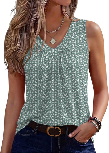 Zeagoo Womens Tank Tops Summer Sleeveless Tops V Neck Pleated Shirts