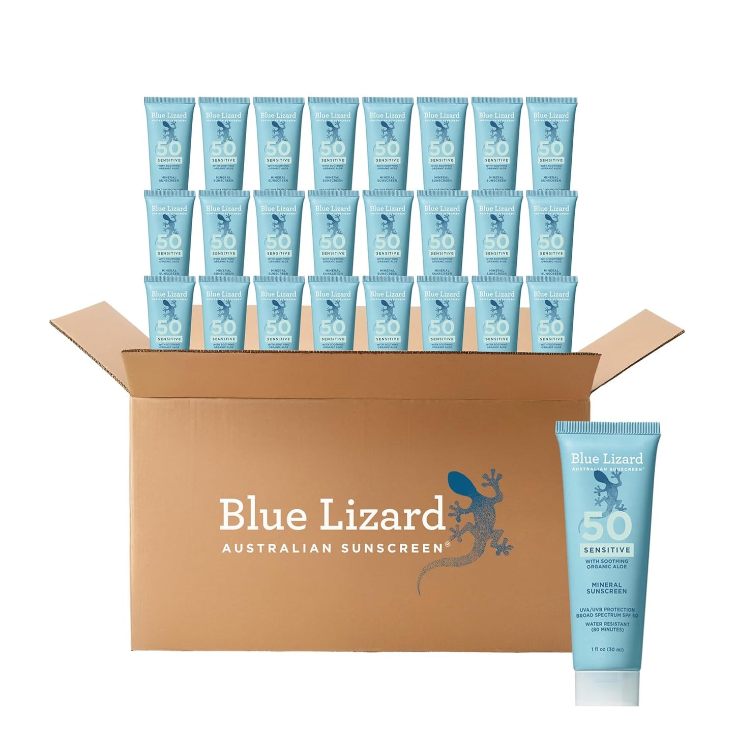 Blue Lizard Sensitive Mineral SPF 50 Sunscreen Lotion, 100% Mineral Sunscreen, UVA/UVB Protection, Infused with organic Aloe Vera, Soothes and Hydrates, 5 fl oz
