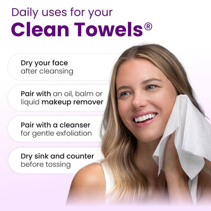 Reduces Fine Lines and Wrinkles in 6 weeks or Less, CLEAN SKIN CLUB Healthy Aging Clean Towels® XL, Disposable Face Towels, XL - 1 Pack (50 count)