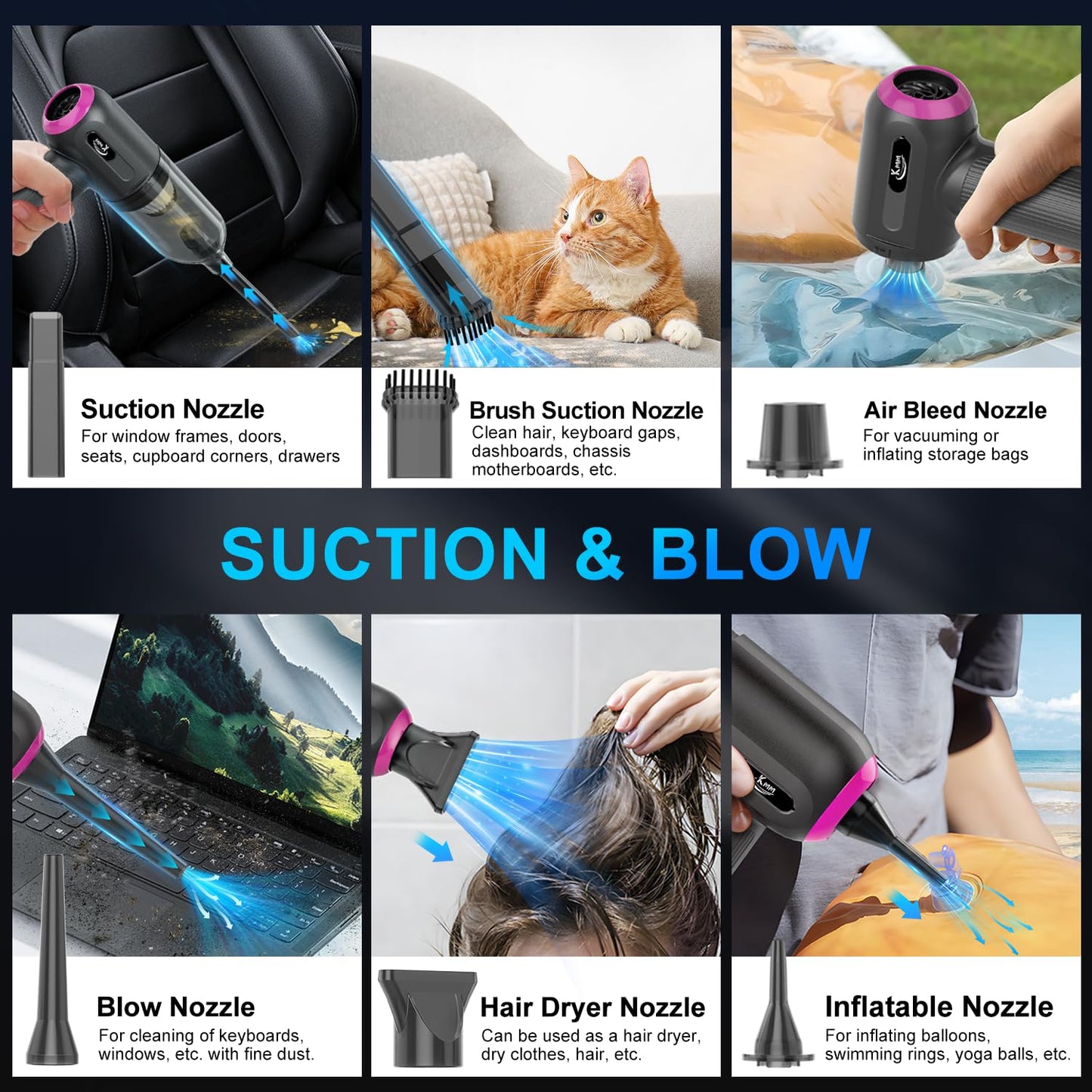 KMM Handheld Car Vacuum Cleaner, Hand Held Vacuum Cleaner and Air Duster