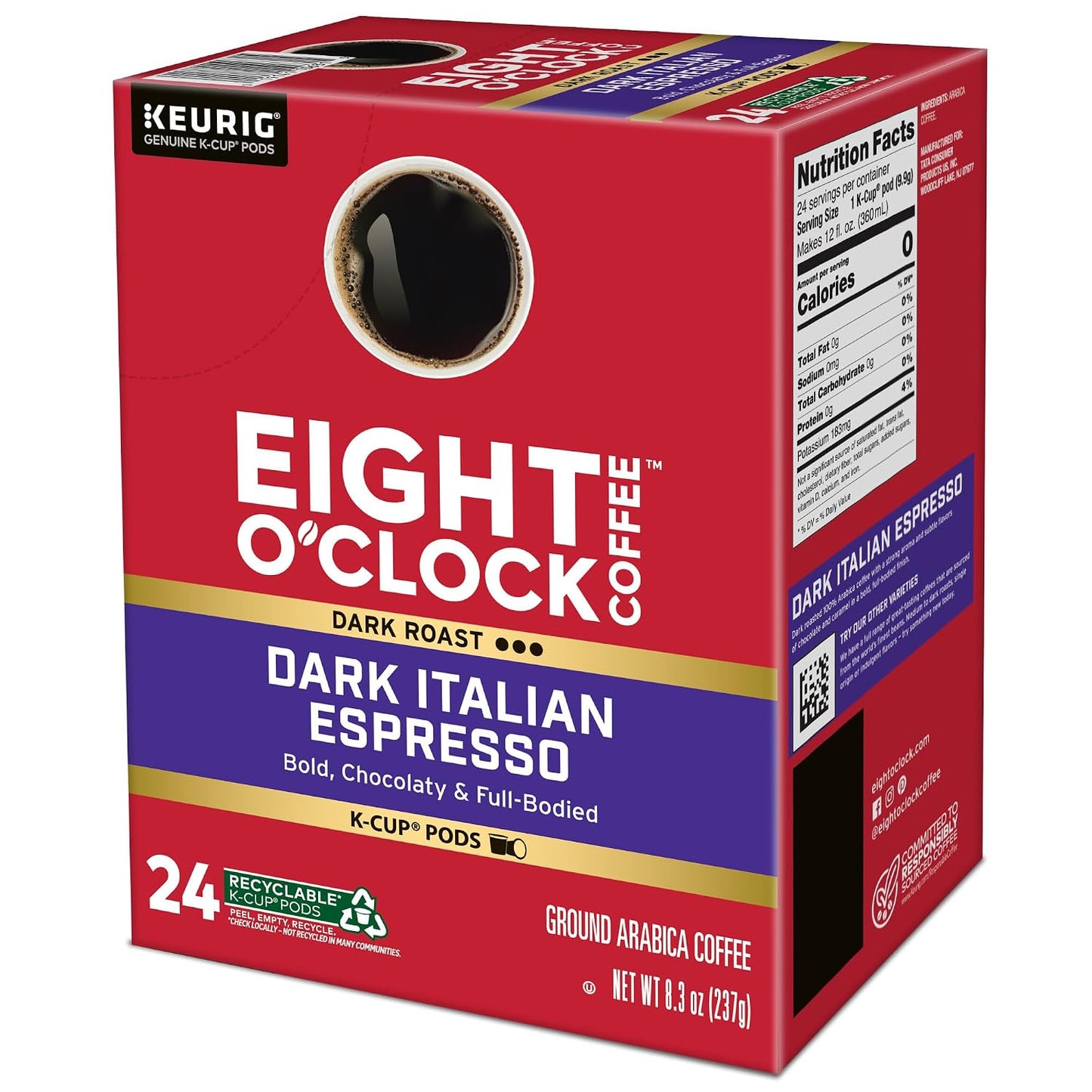 Eight O'Clock Coffee Hazelnut, Single-Serve Keurig K-Cup Pods, Flavored Medium Roast Coffee Pods, 96 Count