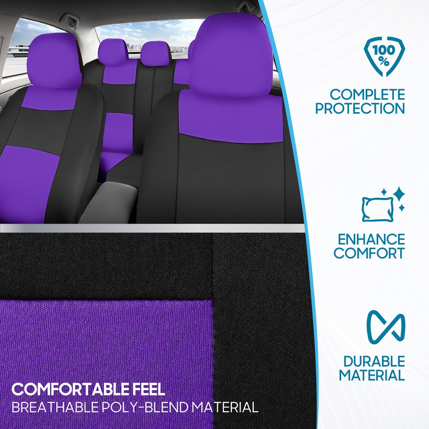 BDK PolyPro Car Seat Covers Full Set in Solid Black, Front and Rear Split Bench Seat Covers for Cars, Easy to Install Car Seats Cover Set and Accessories for Auto Trucks Van SUV - Solid Black
