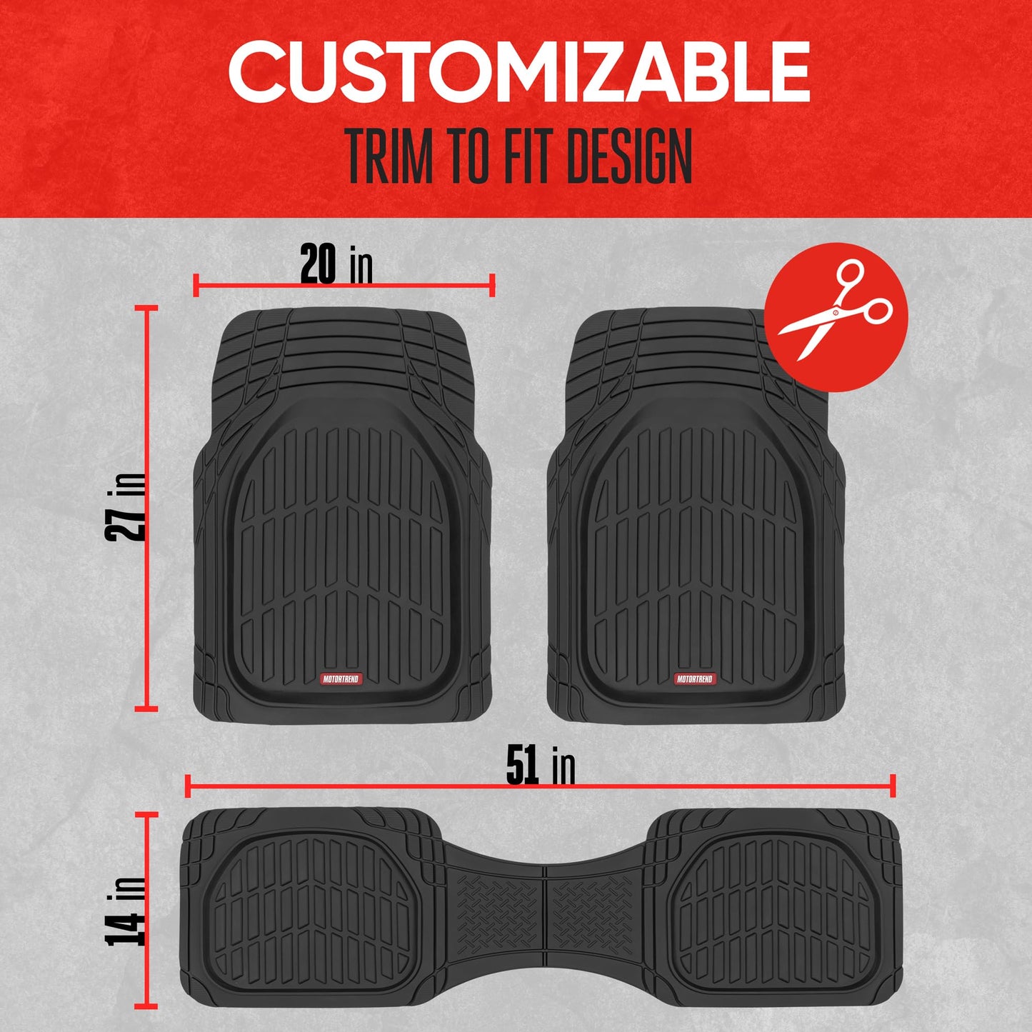 Motor Trend -2 Piece Front Car Floor Mats- Black FlexTough Contour Liners-Deep Dish Heavy Duty Rubber Floor Mats for Car SUV Truck & Van-All Weather Protection, Universal Trim to Fit