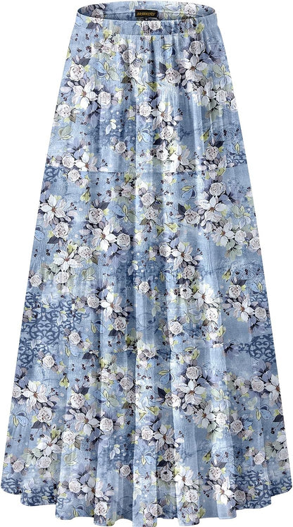 NASHALYLY Women's Chiffon Elastic High Waist Pleated A-Line Maxi Skirts