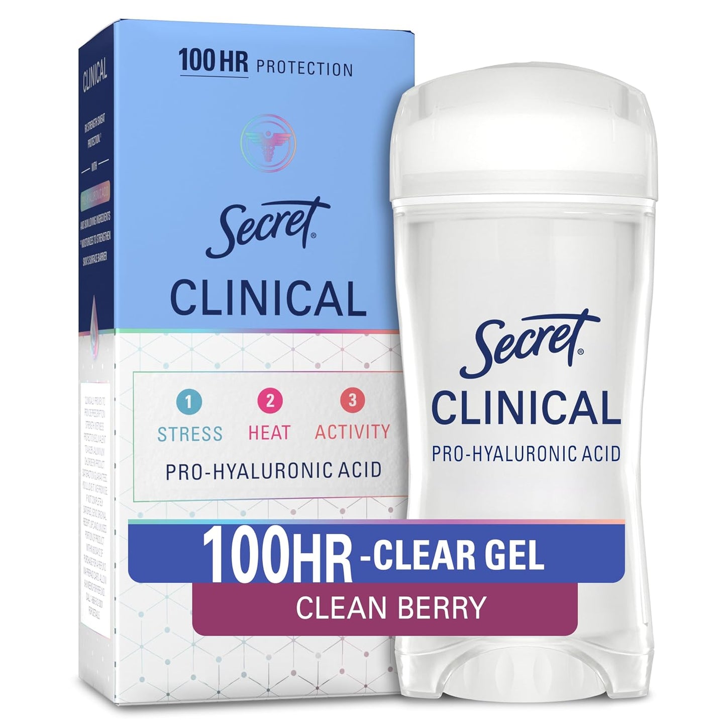 Secret Clinical Strength 100HR Sweat & Odor, Clear Gel Antiperspirant Deodorant for Women, 3X Stress Protection with Hyaluronic Acid, PH Balancing Minerals, Clear Lavender Scent, 2.6 oz