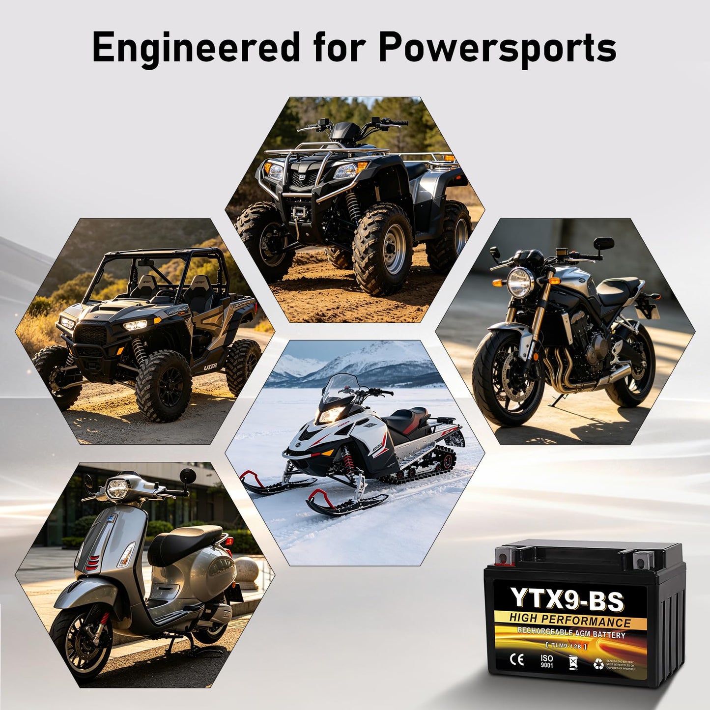 YTX14AH-BS 12V 12Ah Motorcycle Battery, 220CCA Rechargeable Maintenance Free Sealed AGM Battery, Powersport Replacement for ATV, UTV, Scooter
