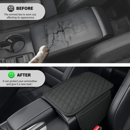 Amiss Car Center Console Cover, Upgraded Leather Car Armrest Cushion with 2 Storage Pockets, Universal Waterproof Cushion Pad, Non-Slip Car Interior Accessories, Fits Most Sedans SUVs Trucks (Black)