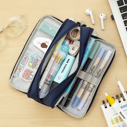 CICIMELON Large Capacity Pencil Case 3 Compartment Pouch Pen Bag for School Teen Girl Boy Men Women (Pink)