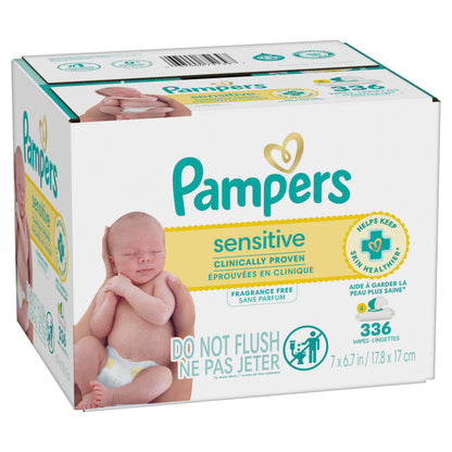 Pampers Sensitive Baby Wipes, Clinically Proven, Fragrance Free, Unscented, Water Based, Hypoallergenic, Multi-Use, Hand Wipes 1008 Wipes Total (18X Flip-Top Packs) [Packaging May Vary]
