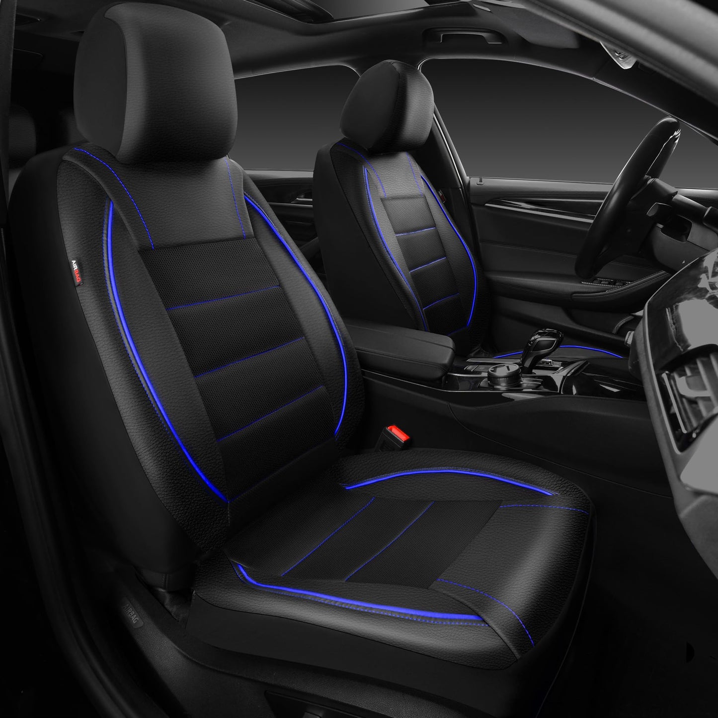 CAR PASS Universal FIT Piping Leather Car Seat Cover, for suvs,Van,Trucks,Airbag Compatible,Inside Zipper Design and Reserved Opening Holes (Full Set, Black and Red)