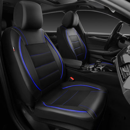 CAR PASS Universal FIT Piping Leather Car Seat Cover, for suvs,Van,Trucks,Airbag Compatible,Inside Zipper Design and Reserved Opening Holes (Full Set, Black and Red)