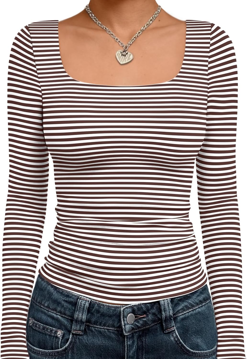Trendy Queen Womens Square Neck Long Sleeve Shirts Double Lined Fall Tops