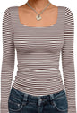Trendy Queen Womens Square Neck Long Sleeve Shirts Double Lined Fall Tops