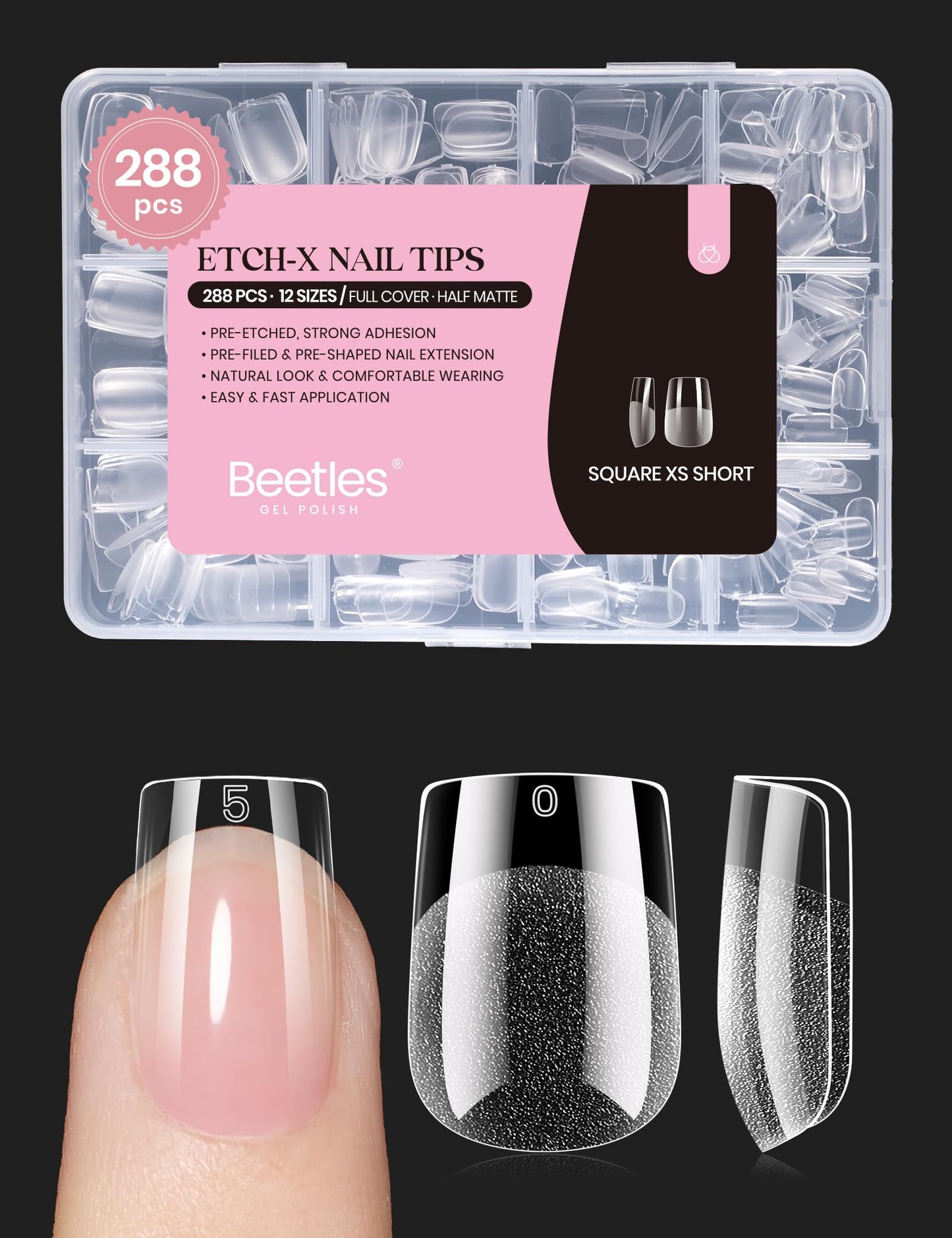 Beetles Soft Gel Nail Tips Short Almond 288pcs in 12 Sizes Etch-X