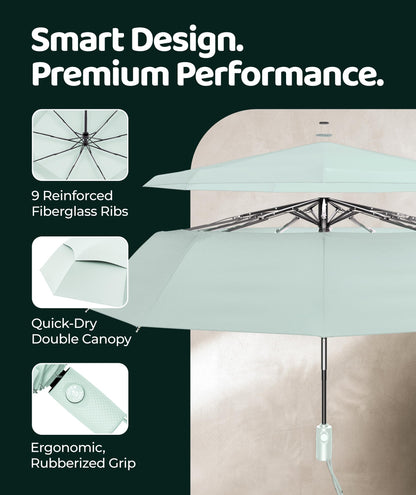 Windproof Travel Umbrella - Compact & Withstands Winds up to 100MPH, Strongest Premium Auto Folding Umbrella for Rain and Sun - Durable, Light & Portable for Women & Men, Fits Backpack & Cars