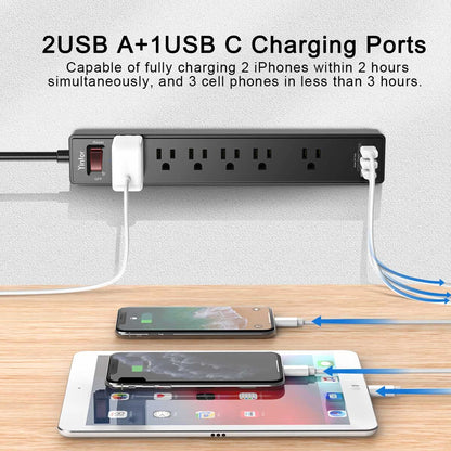 Yintar 6Ft Surge Protector Power Strip with 8 Outlets and 4 USB Ports