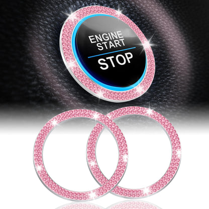 LivTee 2 PCS Crystal Double Rhinestone Car Engine Start Stop Decoration Ring, Bling Car Interior Accessories for Women, Push to Start Button Cover Sticker, Automotive Decals, Light Green