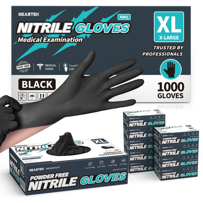 BEASTEK Black Nitrile Exam Gloves, 4 Mil, Powder-Free Food Prep Disposable