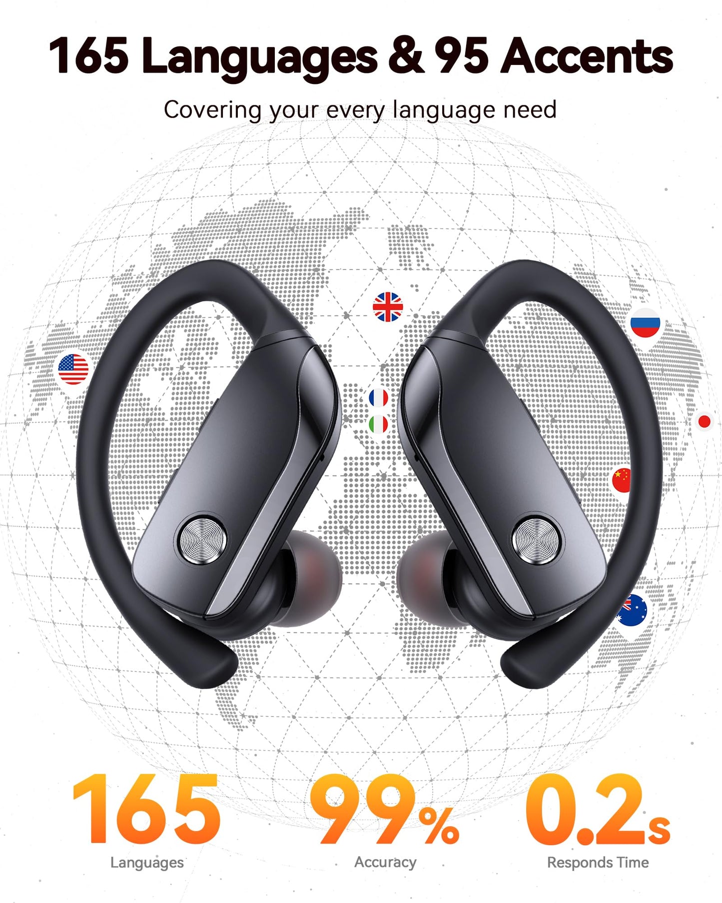 bmani Ear Buds Wireless Earbuds Bluetooth Headphones with 80H Playtime LED Display Case, Over-Ear Hook with Mic, Stereo Sound, Easy Button Controls, Sports Earphones for Running Workout Gym Black