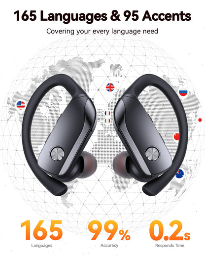 bmani Ear Buds Wireless Earbuds Bluetooth Headphones with 80H Playtime LED Display Case, Over-Ear Hook with Mic, Stereo Sound, Easy Button Controls, Sports Earphones for Running Workout Gym Black