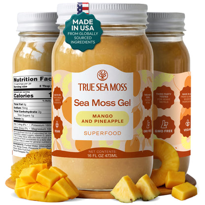TrueSeaMoss Sea Moss Gel – Made in USA – Wildcrafted Seamoss, Fruits & Jarred Vegetables – Mango, Pack of 3 (Labels may Vary)