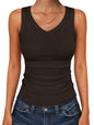 ANRABESS Tank Tops for Women V Neck Summer Sleeveless Ribbed Knit