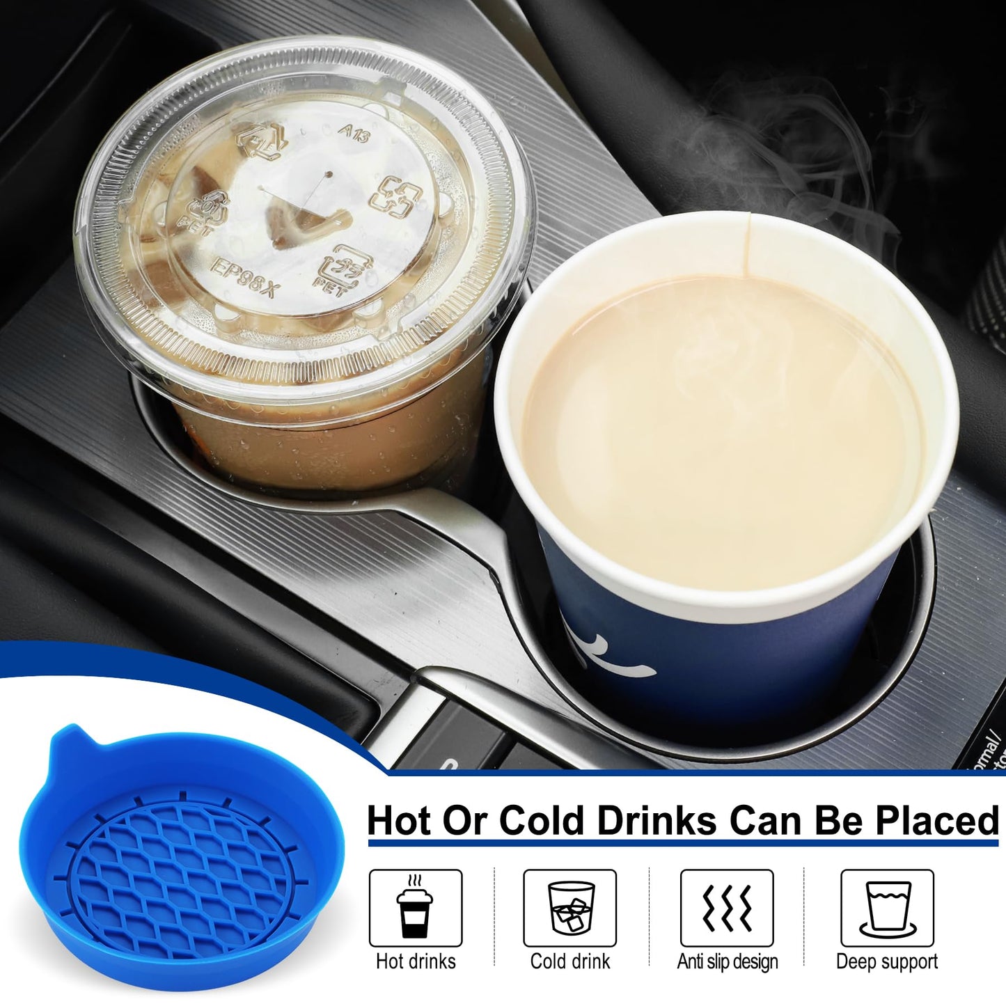 SINGARO Car Cup Holder Coaster, Silicone Cup Holder Insert, Universal Non-Slip Cup Holders, Car Accessories Interior for Women and Man Interior Sets 4 Pack Black