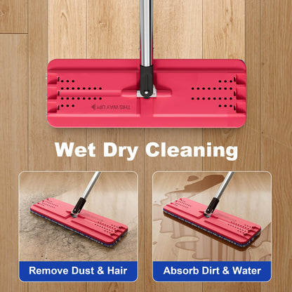 JOYMOOP Wall Mop and Bucket Set, Hands-Free Flat Floor Mop with 3 Washable Microfiber Pads, Wet and Dry Use, Ideal for Home and Commercial Floor Cleaning