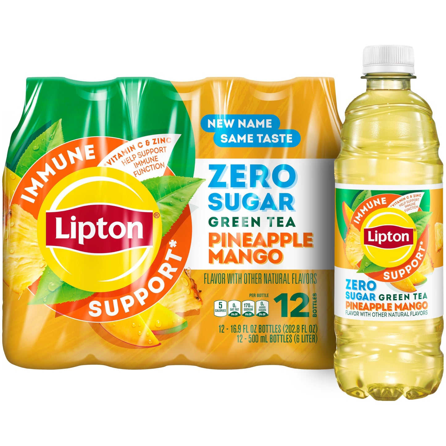 Lipton Zero Sugar Iced Tea, Green Tea Citrus, 16.9 fl oz Bottles, (12 Pack), 100% DV Vitamin C