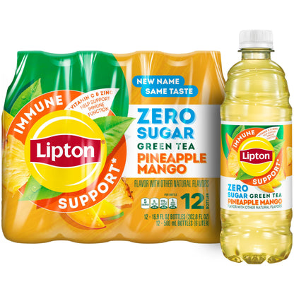Lipton Zero Sugar Iced Tea, Green Tea Citrus, 16.9 fl oz Bottles, (12 Pack), 100% DV Vitamin C