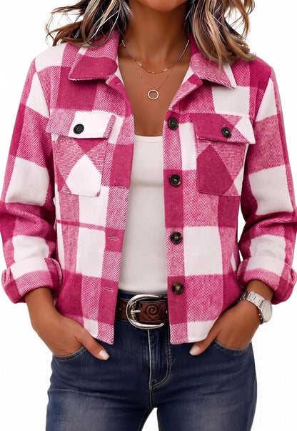 Zeagoo Flannels for Women Cropped Shacket Jacket Fashion Plaid Fall Coat