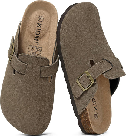 KIDMI Genuine Suede Clogs for Women Men Cork Footbed Mules Potato Shoes