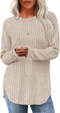 Saloogoe Long Sleeve Shirts for Women 2026 Fall Clothes Tunic Tops Loose Fit Dressy Crewneck Pullover Sweaters Curved Hem