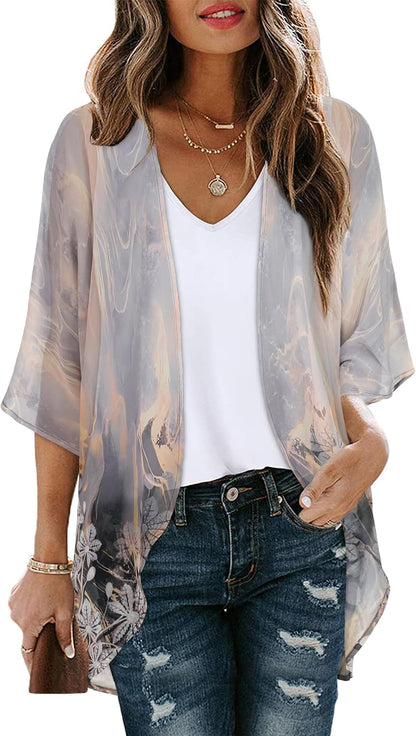 CHICGAL Womens Floral Kimono Cardigan Beach Cover Up Casual Summer Tops